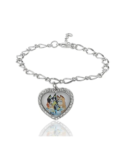 Bluey Heart Pendant Chain Bracelet - Silver Tone
