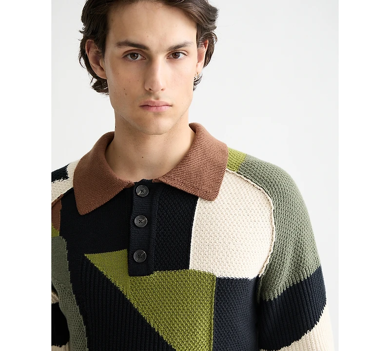 Scotch & Soda Men's Patchwork Long Sleeve Polo Sweater