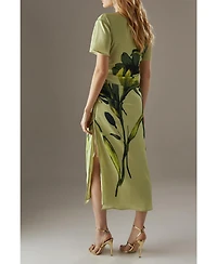 Warehouse Women's Placement Print Crinkle Midi Satin Dress
