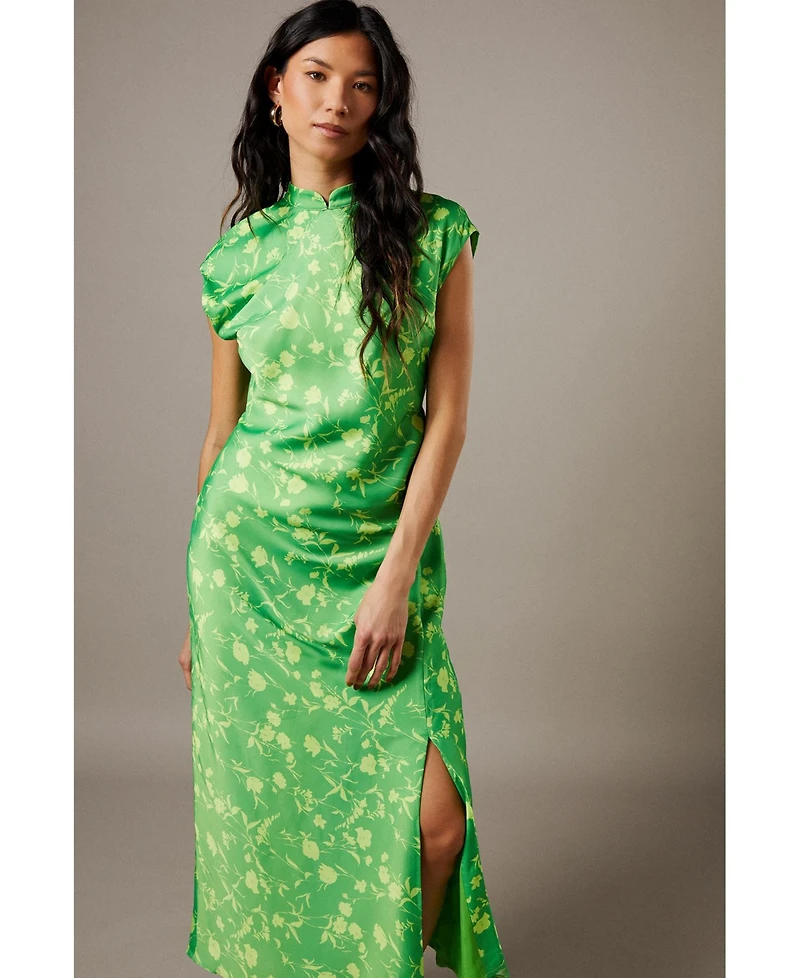 Warehouse Women's Crinkle Satin Button Side Midi Dress