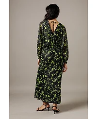 Warehouse Women's Shadow Stripe Floral Batwing Midi Dress