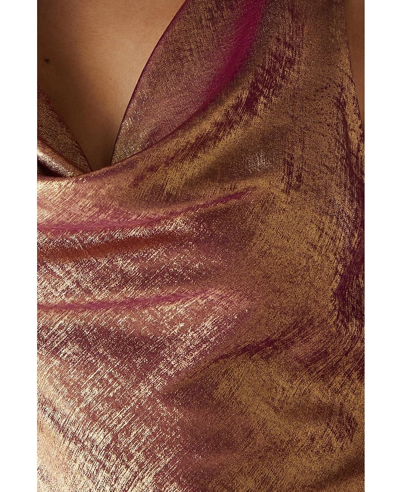 Warehouse Women's Metallic Lame Cowl Neck Maxi Dress