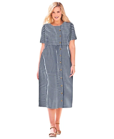 Woman Within Women's Plus Short-Sleeve Seersucker Dress