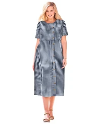 Woman Within Women's Plus Short-Sleeve Seersucker Dress