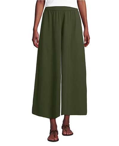 Lands' End Women's Petite Creaseless High Rise Palazzo Crop Pants