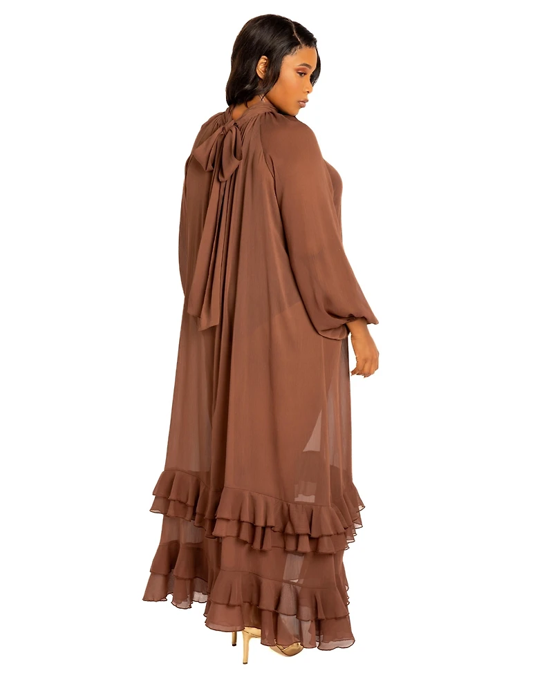 Buxom Couture Women's Plus Tie Neck Chiffon Maxi Gown
