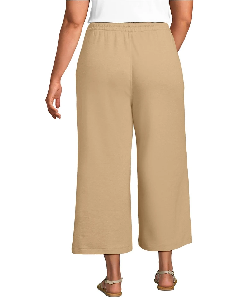 Lands' End Women's Plus Sport Knit Elastic Waist Wide Leg Crop Pants