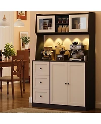 gaomon "22; Kitchen Pantry Cabinet with Microwave Shelf, Freestanding Hutch Cabinet with 3 Drawers and Led Lights, Tall Storage Cabinet with Counterto