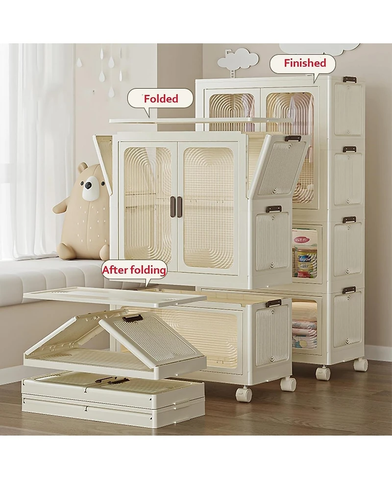 gaomon 4 Tier Portable Kids Wardrobe Closet with Doors