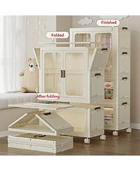 gaomon 4 Tier Portable Kids Wardrobe Closet with Doors