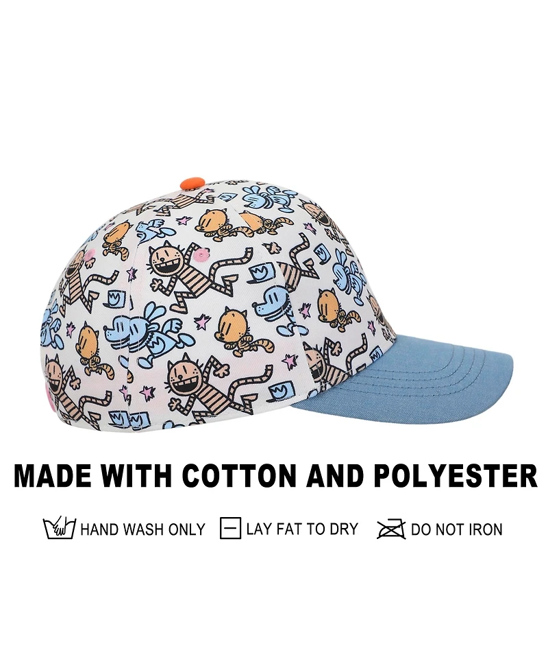 Dog Man Girls All-Over Character Print Youth White Traditional Adjustable Hat