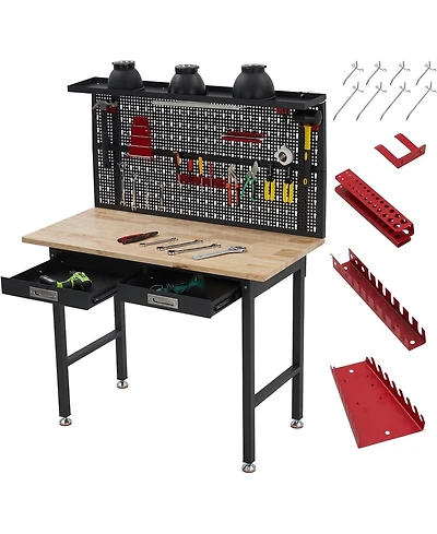 60" Heavy Duty Workbench w/Drawers,Garage Work Bench w/Pegboard,Led Lighting System,Tool Storage,Wood Metal Work Table for Workshop Warehouse