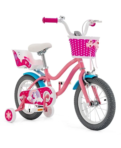 Akiudex Girls' Bike with Basket, Doll Seat, Training Wheels and Adjustable Seat