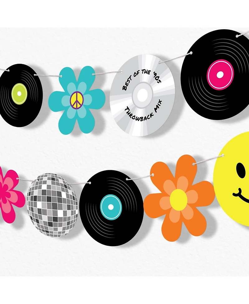 Through the Decades Garland Banner, 30 Feet of Cord, 15 Double-Sided Retro Decor