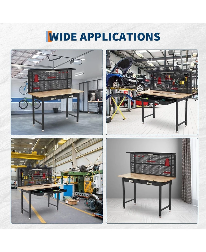 gaomon 48" Heavy Duty Workbench w/Drawers,Garage Work Bench w/Pegboard,Led Lighting System,Tool Storage,Wood Metal Work Table for Workshop Warehouse