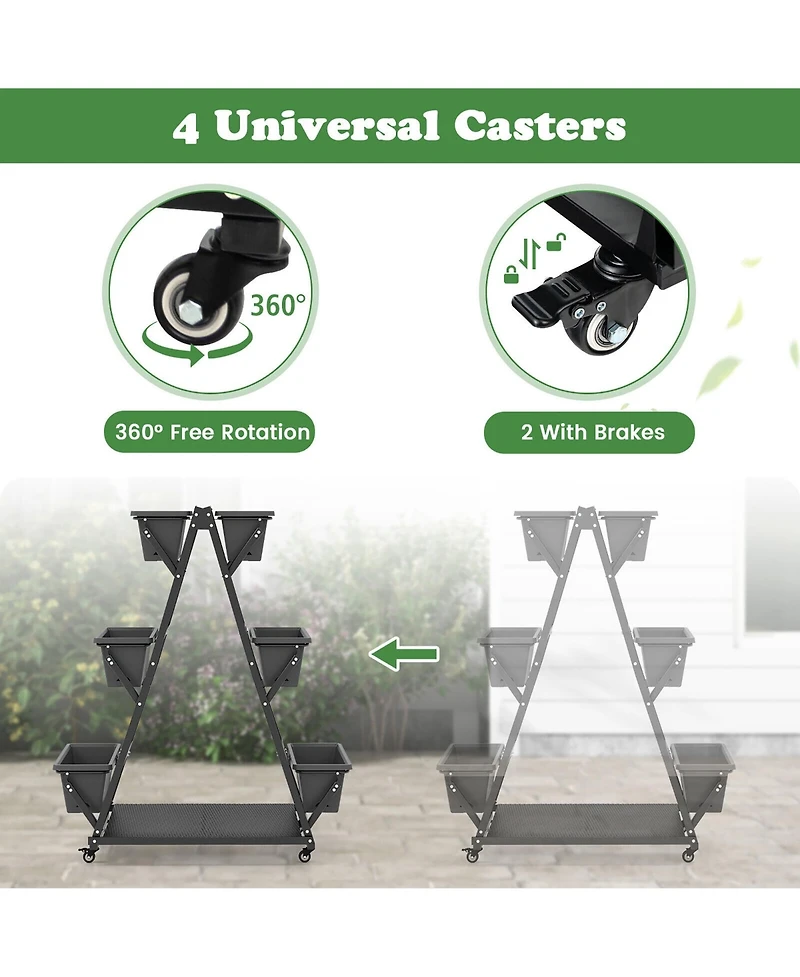 Gymax 3-tier Vertical Garden Planter Box w/ Lockable Wheels Drainage Holes for Patio