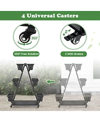 Gymax 3-tier Vertical Garden Planter Box w/ Lockable Wheels Drainage Holes for Patio