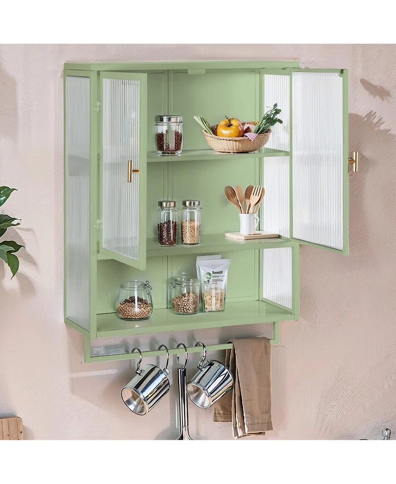 Casainc 24" Wall Cabinet with Glass Doors, Open Shelf and Towel Rack for Multiple Rooms