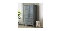Slickblue Farmhouse Louvered Armoire Distressed Driftwood Finish, Solid Pine Wood