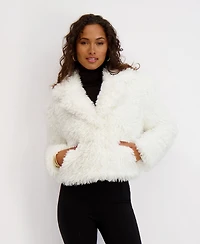 Kensie Women's Short Notch Collar Faux Fur Jacket