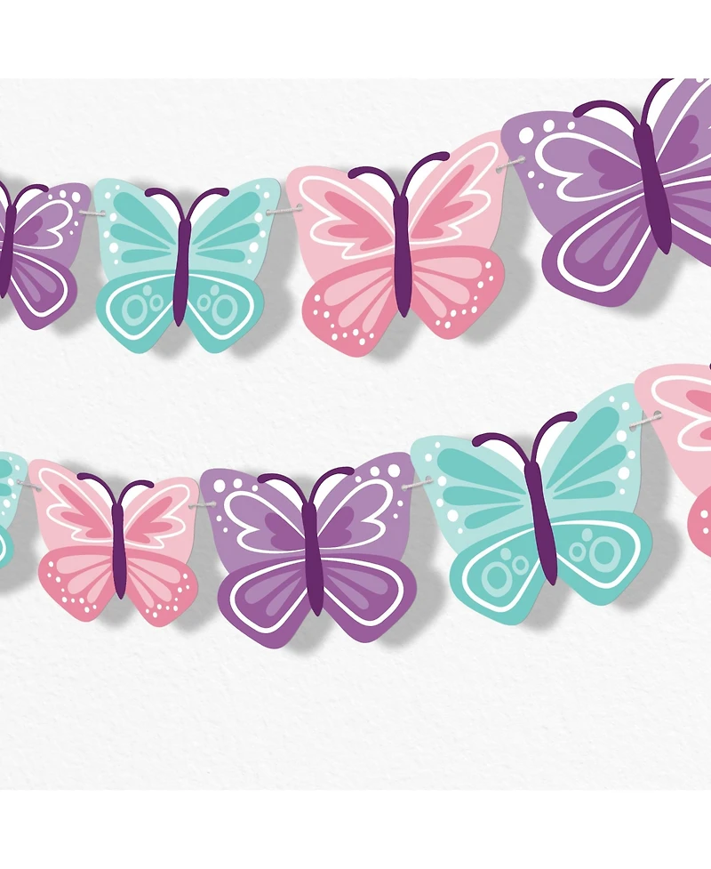 Big Dot of Happiness Beautiful Butterfly Garland Banner, 30 Feet of Cord, 15 Double-Sided Butterflies