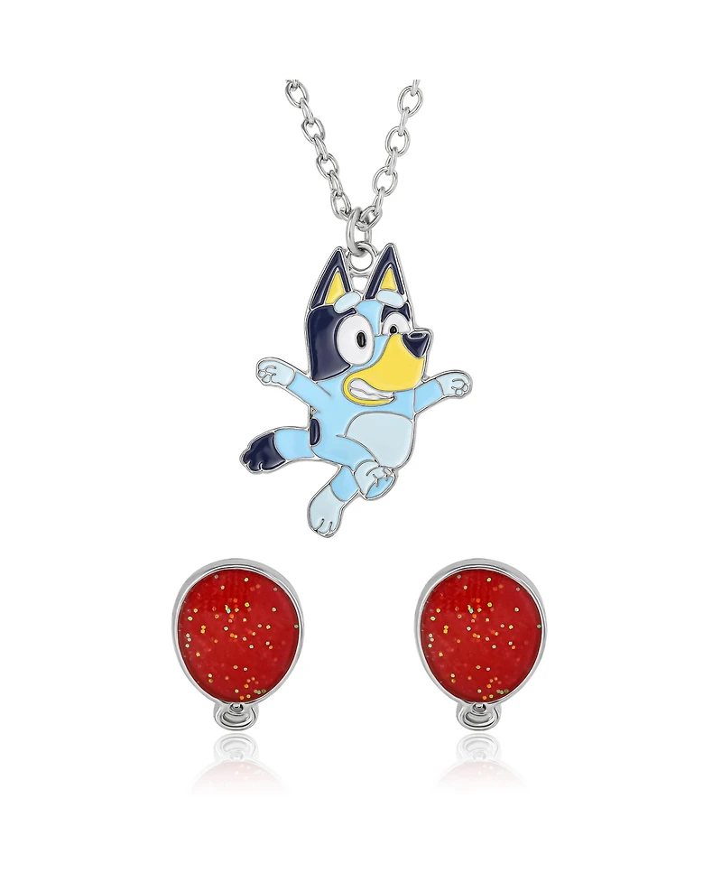 Bluey Pendant Necklace and Balloon Stud Earrings Set - 2-Piece Playful Jewelry