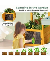 Gymax Wooden Potting Bench for Kids w/ See-Through Window Planter Box Garden Trellis