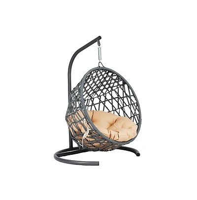 Zeus & Ruta Rattan Cat Egg Chair with Stand and Cushion in Yellow