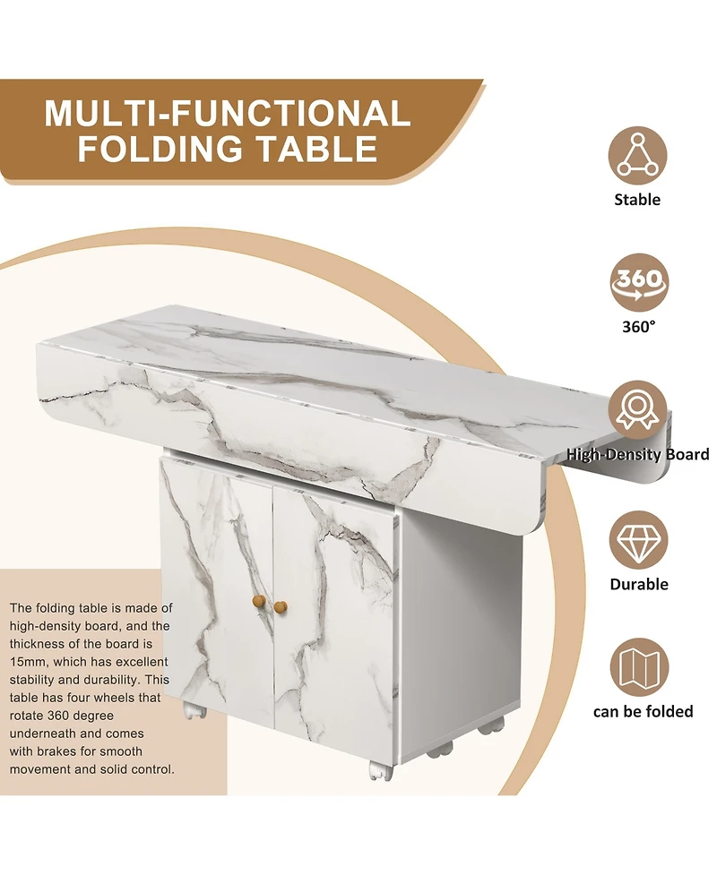 Casainc 47" Folding Dining Table with Storage Rack, Cabinet and Lockable Wheels