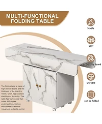 Casainc 47" Folding Dining Table with Storage Rack, Cabinet and Lockable Wheels