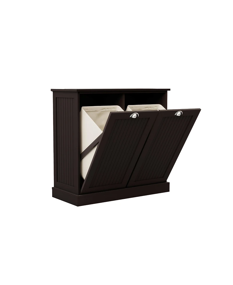 Casainc Two-Compartment Tilt-Out Laundry Sorter Cabinet with Hidden Storage