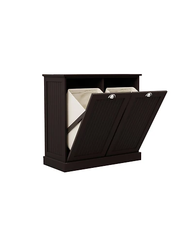 Casainc Two-Compartment Tilt-Out Laundry Sorter Cabinet with Hidden Storage