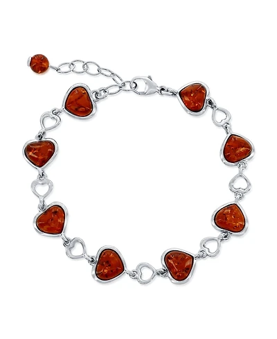Caribbean Treasures Sterling Silver, Amber Heart Link Bracelet