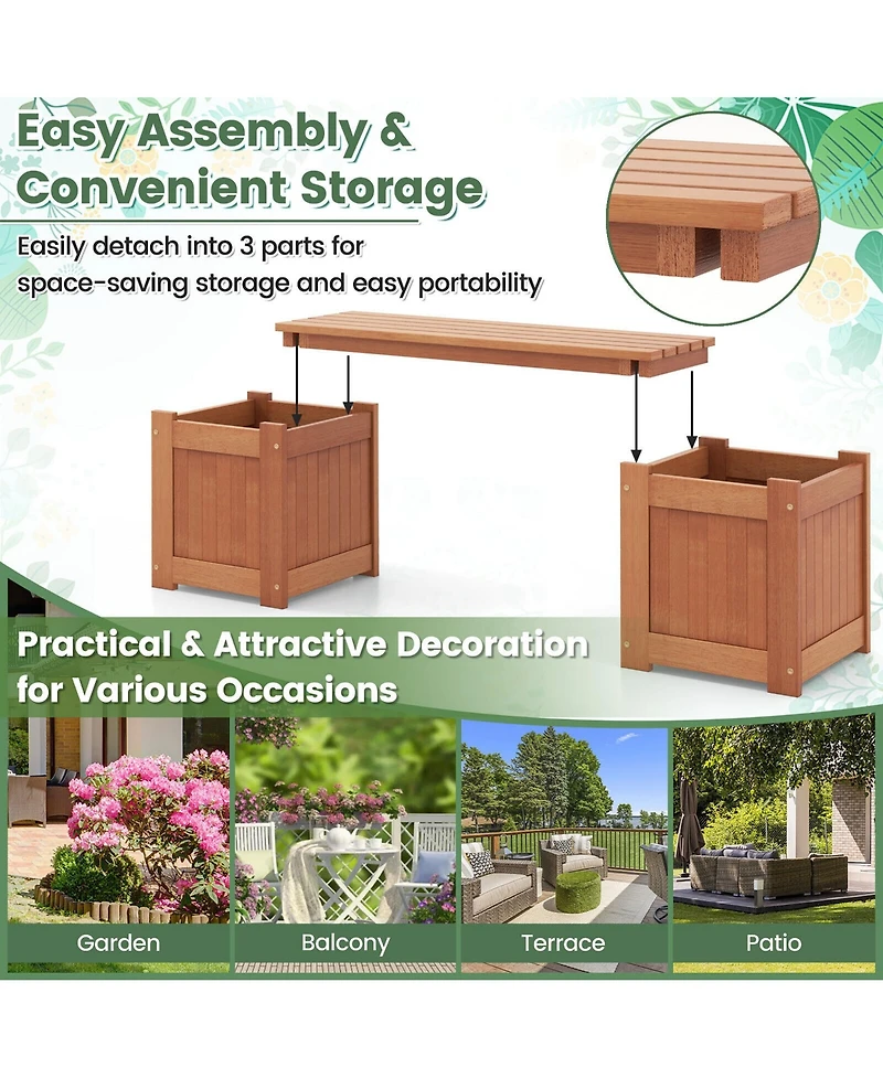Gymax Wood Wooden Planter Box w/ Seat 2-in-1 Raised Garden Bed & Bench Outdoor