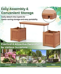Gymax Wood Wooden Planter Box w/ Seat 2-in-1 Raised Garden Bed & Bench Outdoor
