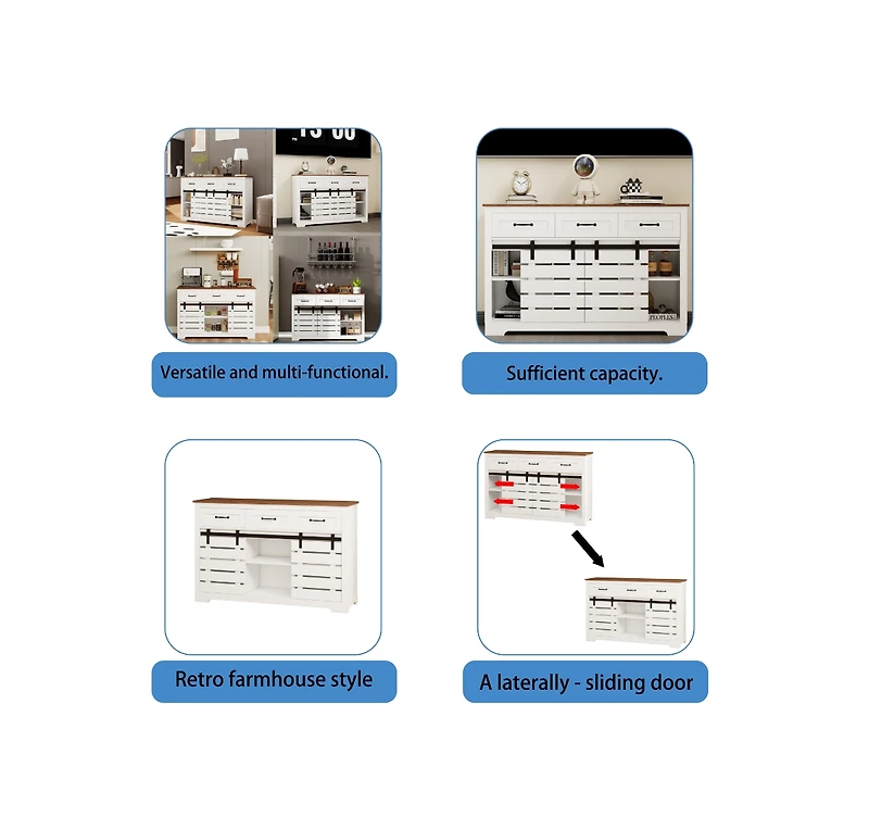 Casainc 53" Farmhouse Buffet Cabinet with 3 Drawers, Barn Doors and Adjustable Shelves