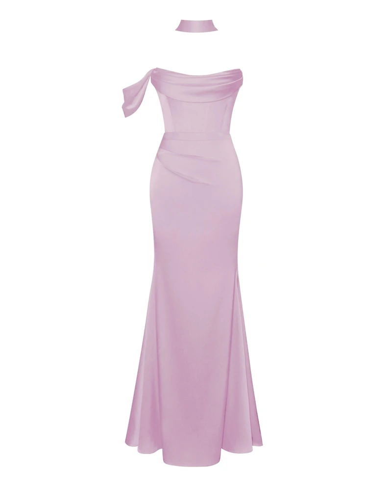 Miss Circle Women's Ivona Mauve Halter Neck Double Duchess Satin Gown