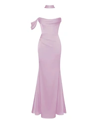 Miss Circle Women's Ivona Mauve Halter Neck Double Duchess Satin Gown
