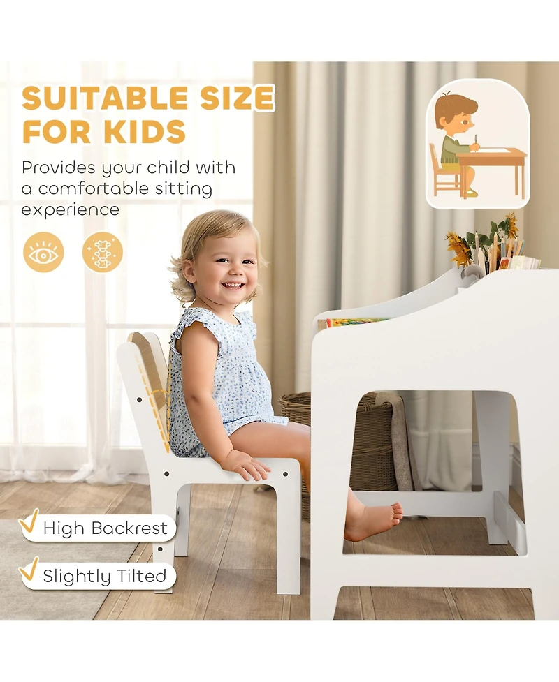 Qaba Kids Desk and Chair Set, Children Study Table with Chair,