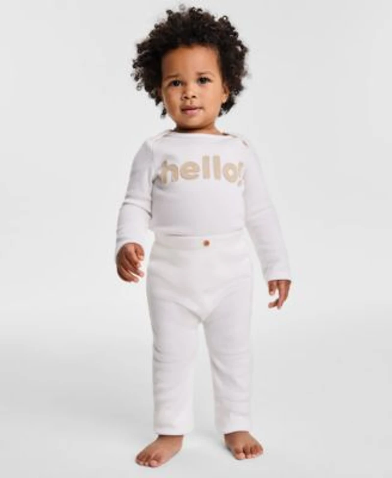 First Impressions Baby Hello Long Sleeve Bodysuit Brushed Rib Pants Macys Exclusive