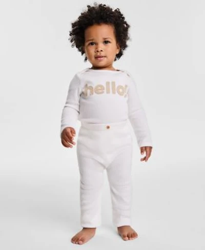 First Impressions Baby Hello Long Sleeve Bodysuit Brushed Rib Pants Macys Exclusive