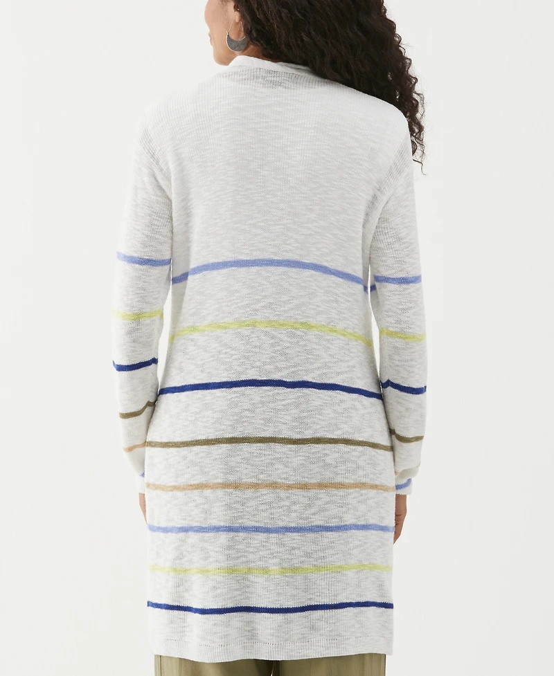 Ella Rafaella Women's Cotton-Linen Blend Striped Duster Long Sleeve Cardigan Sweater