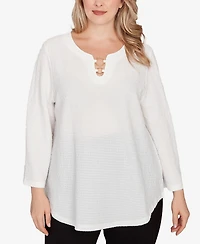 Hearts Of Palm Plus Size Novelty Crinkle 3/4 Sleeve Top