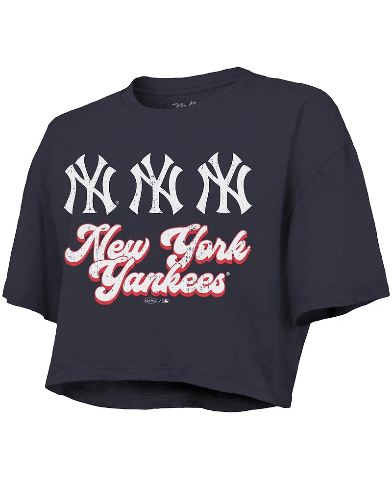 Majestic Women's Navy New York Yankees Boxy Crop T-Shirt