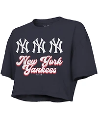 Majestic Women's Navy New York Yankees Boxy Crop T-Shirt
