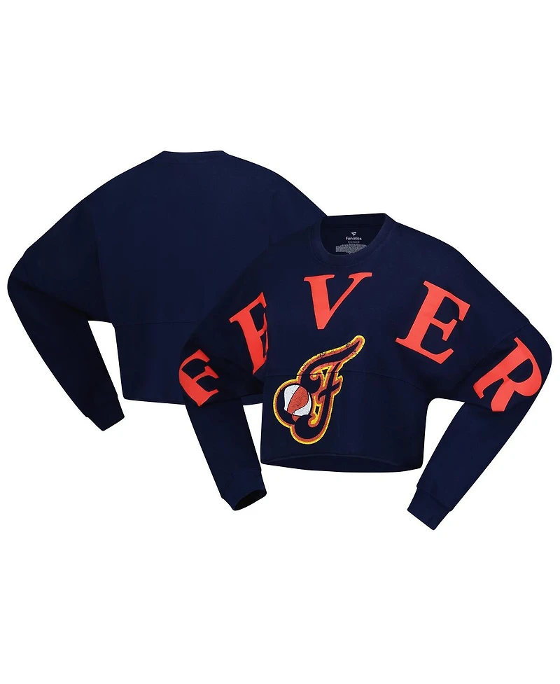 Spirit Jersey Women's Navy Indiana Fever Jumbo Print Oversized Cropped Long-Sleeve T-Shirt