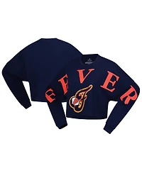 Spirit Jersey Women's Navy Indiana Fever Jumbo Print Oversized Cropped Long-Sleeve T-Shirt