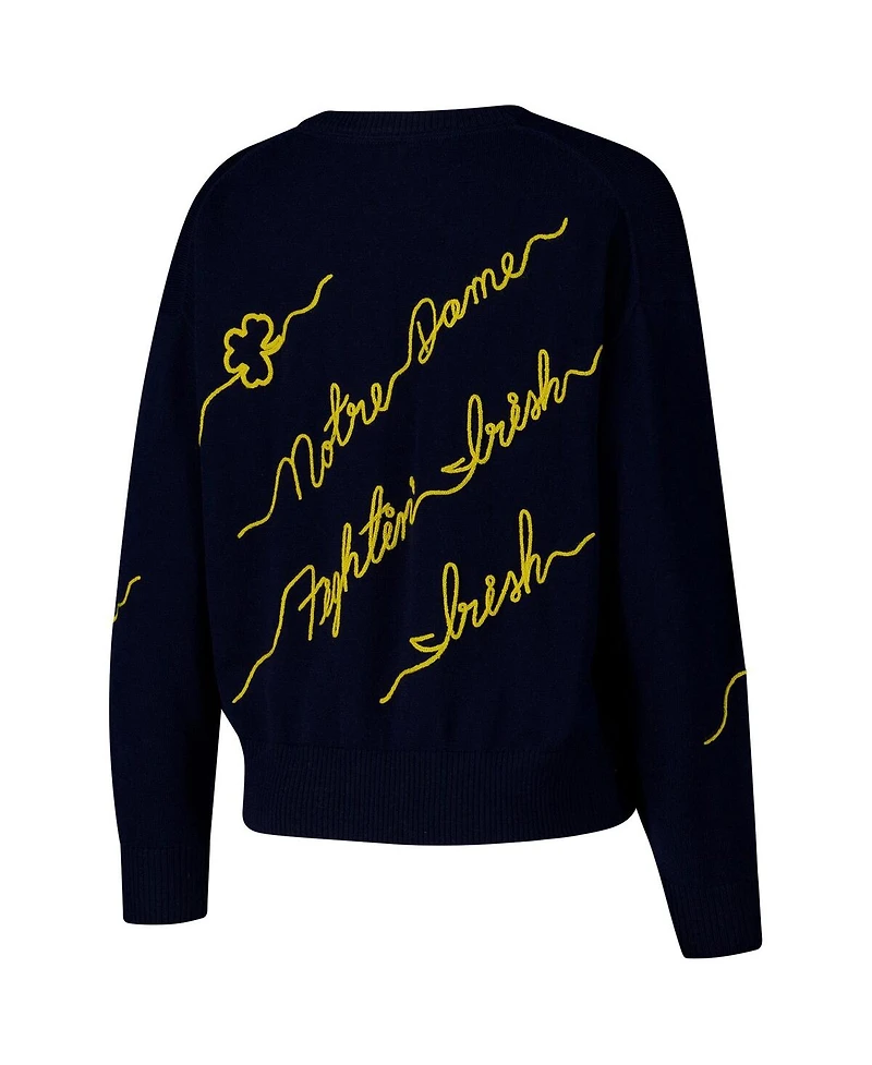 Kadyluxe Women's Navy Notre Dame Fighting Irish Love Note Pullover Sweater