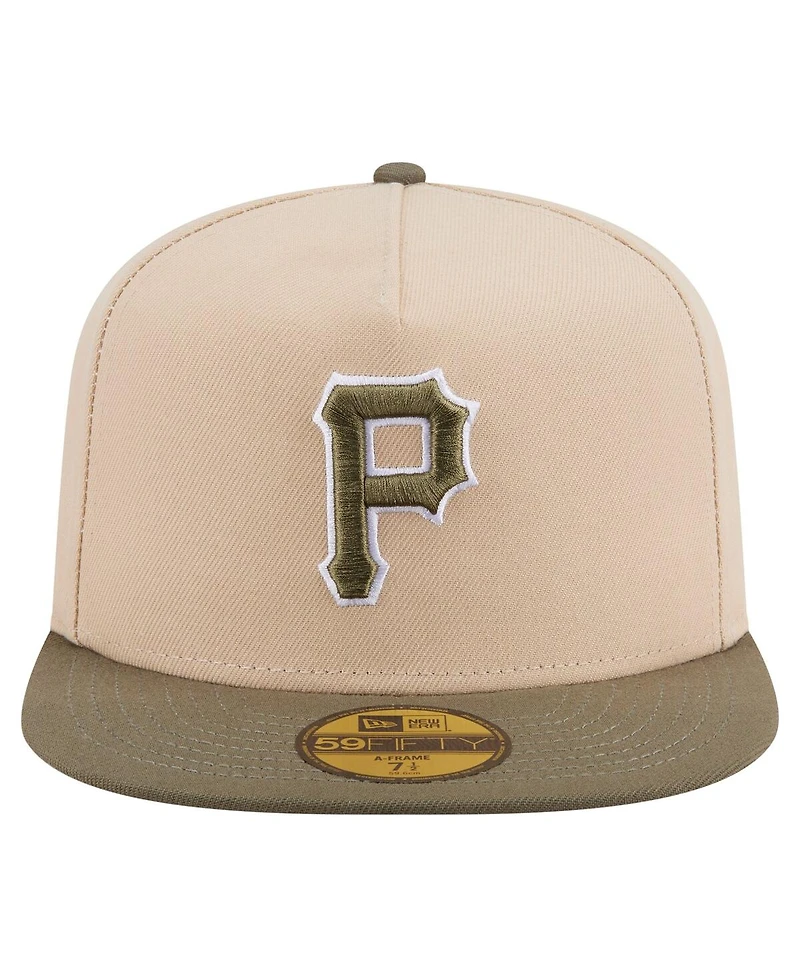 New Era Men's Light Beige/Olive Pittsburgh Pirates Two-Tone Color Pack A-Frame 59FIFTY Fitted Hat