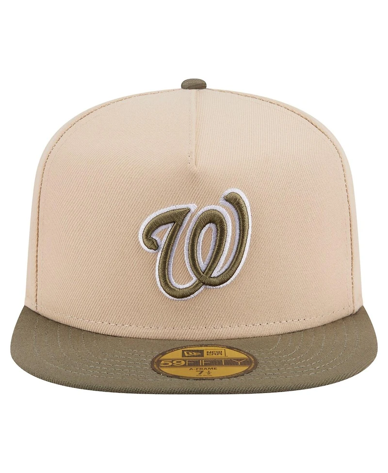 New Era Men's Light Beige/Olive Washington Nationals Two-Tone Color Pack A-Frame 59FIFTY Fitted Hat